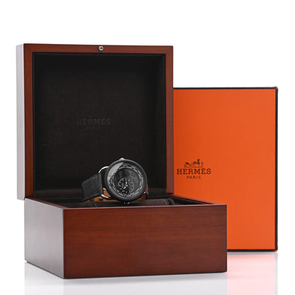 Hermes Platinum Titanium Alligator 43mm Arceau Le Temps Voyageur Automatic Watch Noir 5 of 5