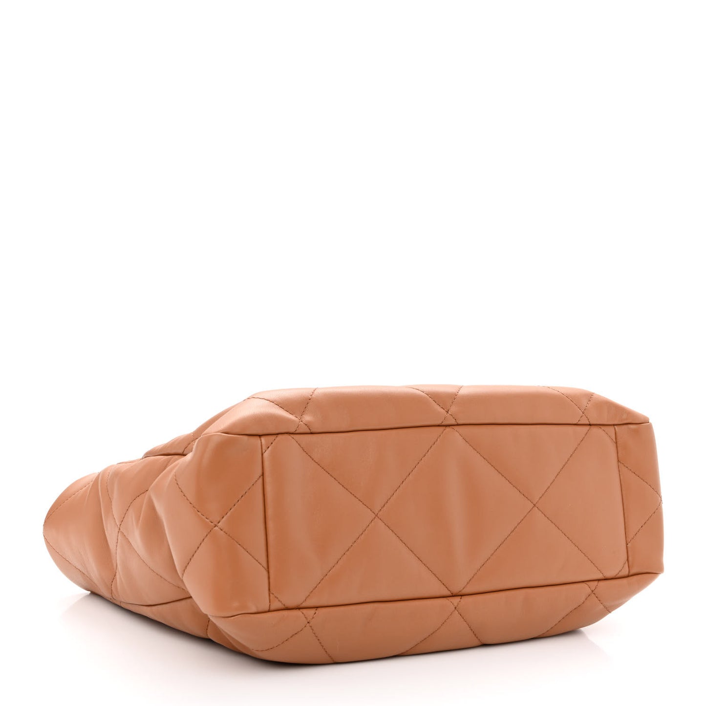 Lambskin Quilted Chanel 19 East West Shopping Bag Brown