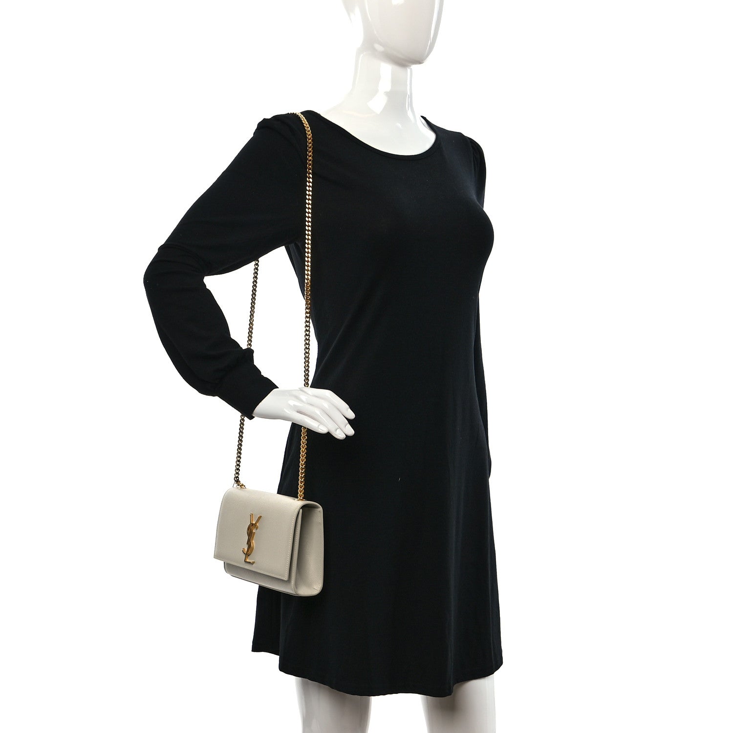 Saint Laurent Grain De Poudre Small Monogram Kate Satchel Crema Soft 2 of 8