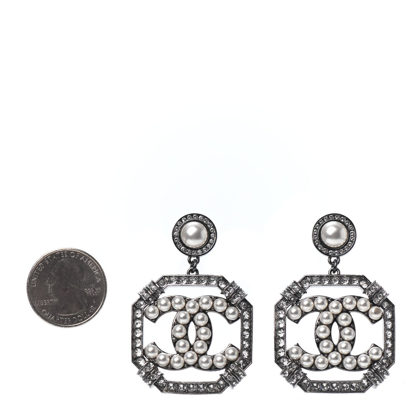 Pearl Crystal CC Drop Earrings Silver