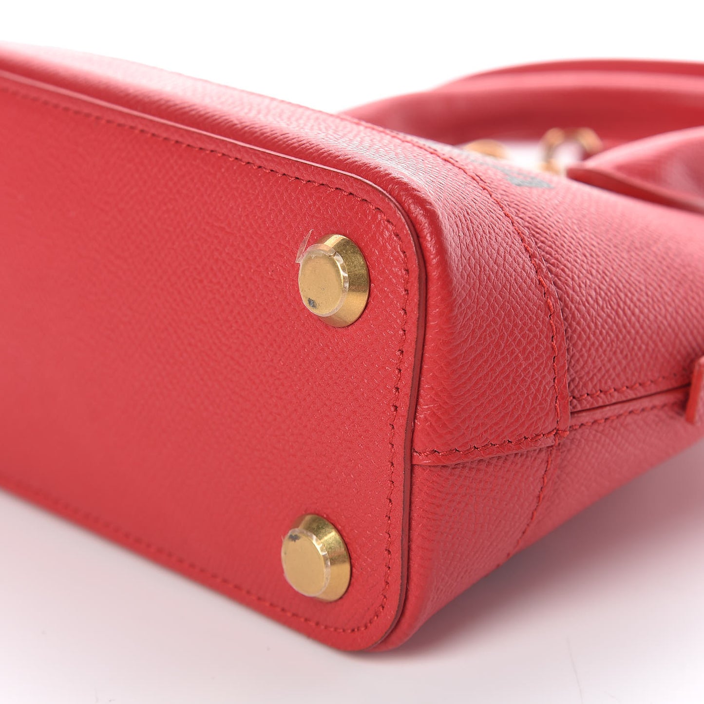 Signature Grained Calfskin Logo XXS Ville Top Handle Bag Rouge Lantern Black