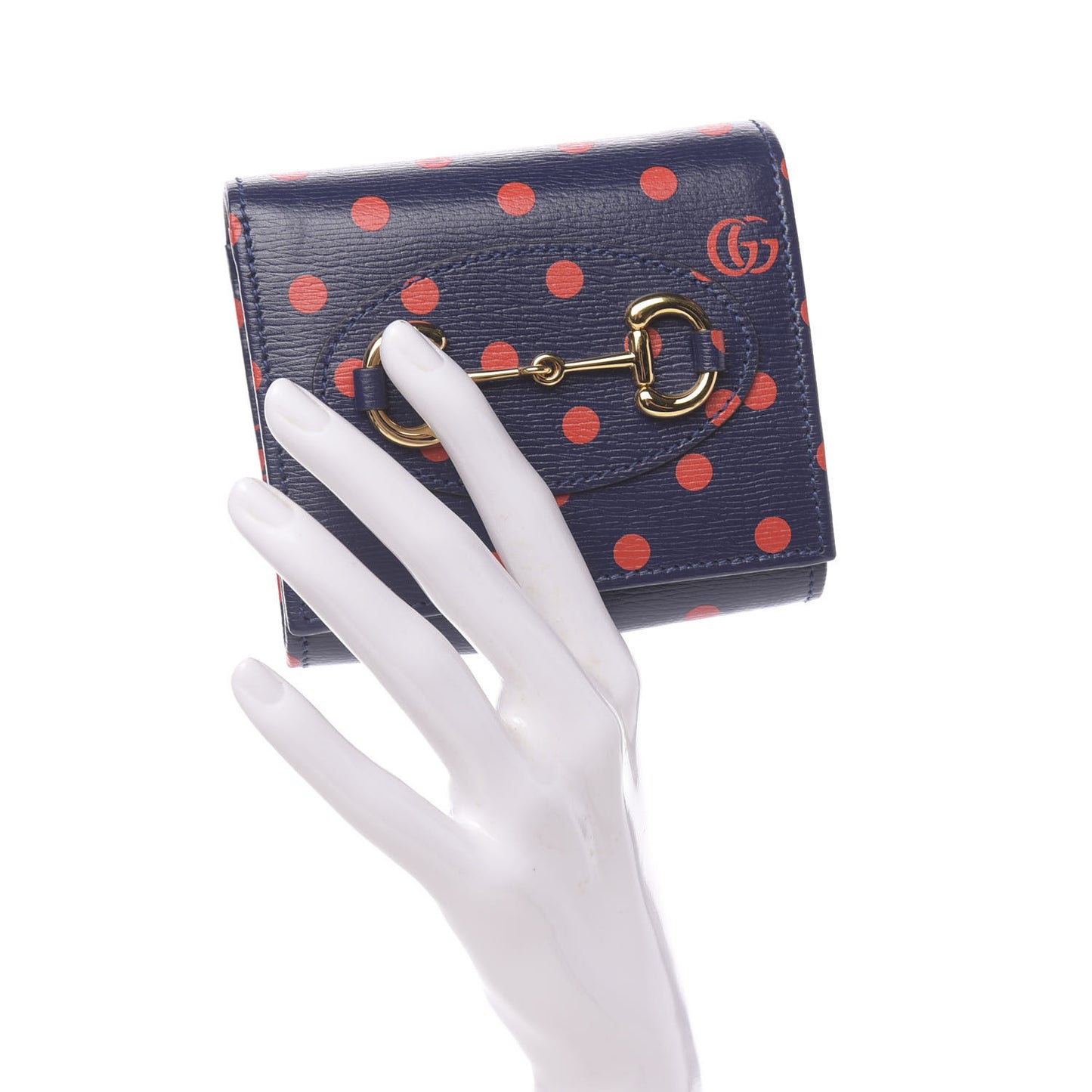 Shangai Calfskin Polka Dot Horsebit 1955 Flap Card Case Wallet Blue Orange Sailor Blue