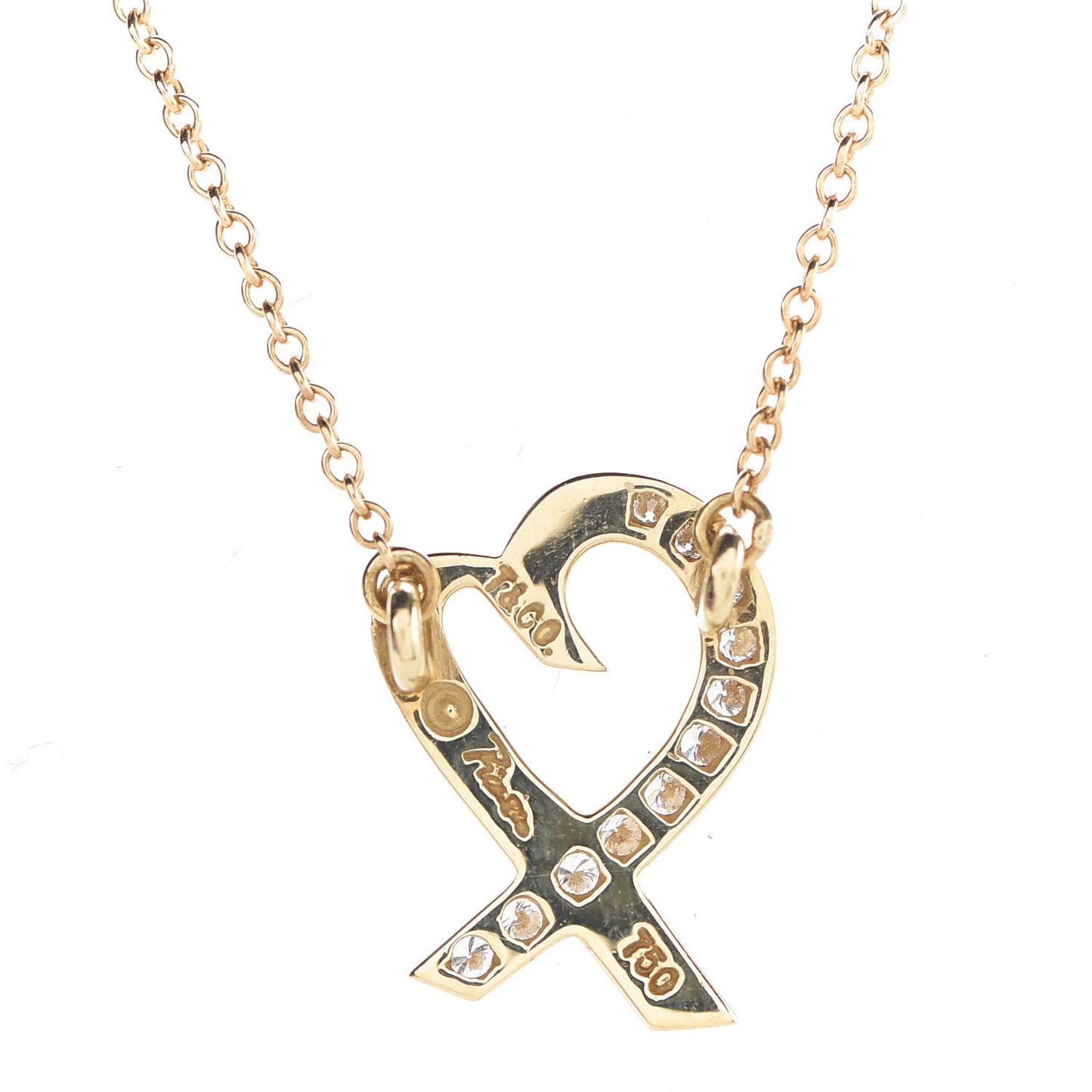 18K Yellow Gold Diamond Small Paloma Picasso Loving Heart Pendant Necklace