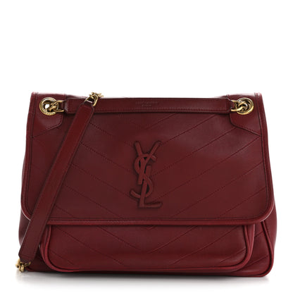Saint Laurent Lambskin Matelasse Monogram Medium Niki Chain Satchel Red 1 of 16
