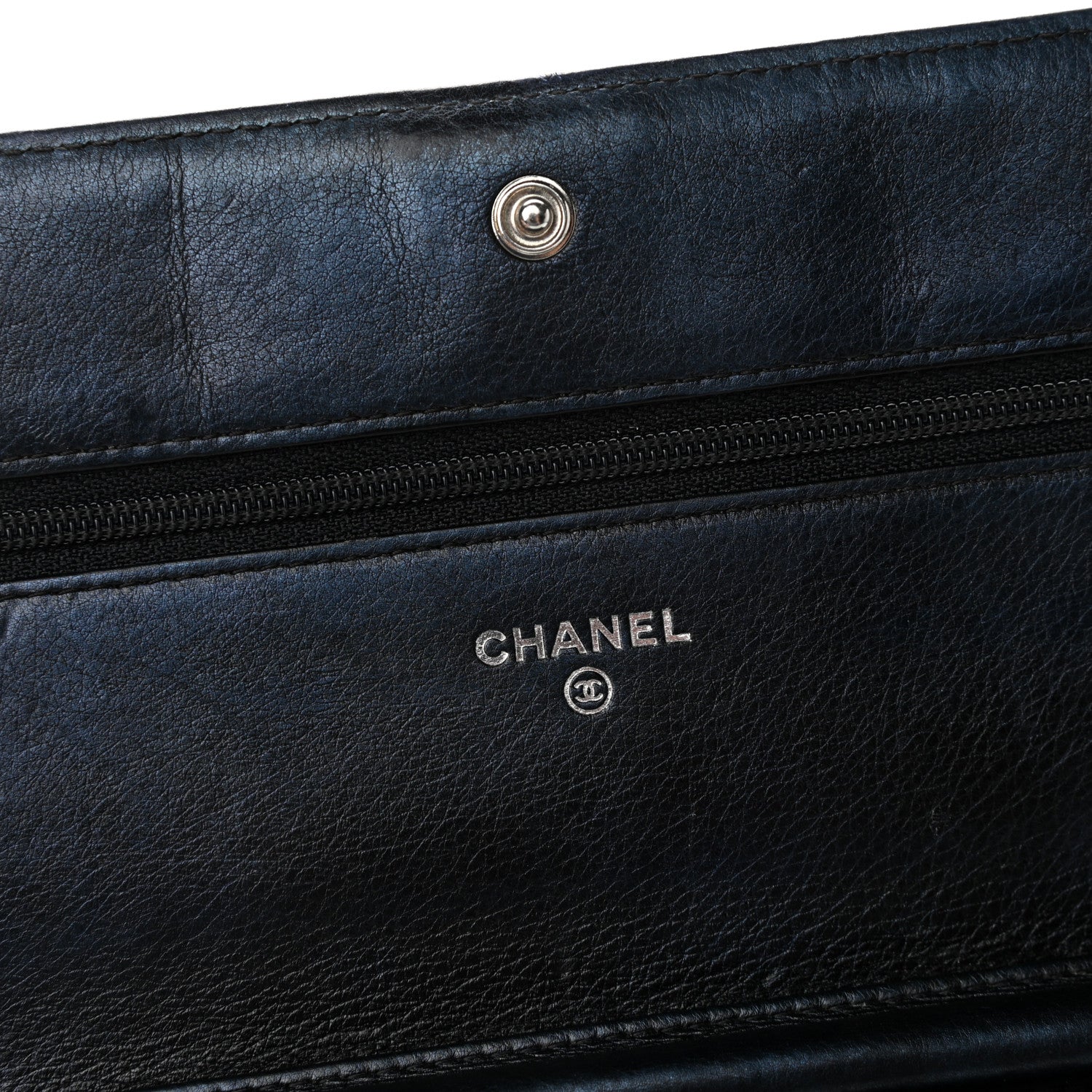 Chanel Metallic Calfskin Quilted Boy Wallet On Chain WOC Navy Blue 5 of 11