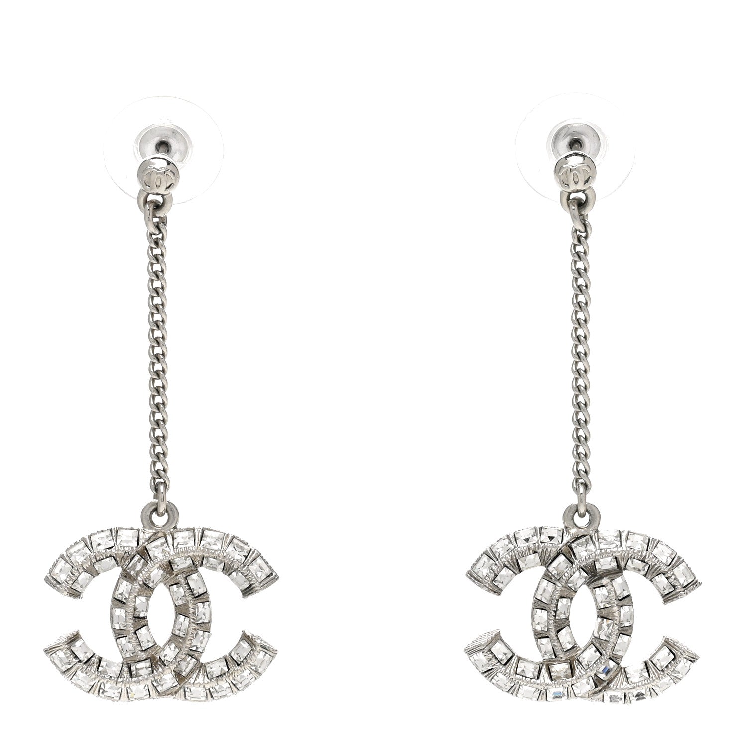 Chanel Baguette Crystal CC Drop Earrings Silver 1 of 4