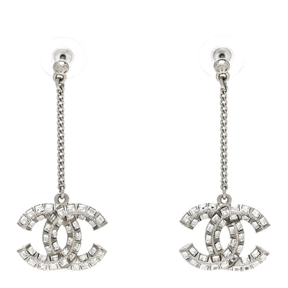 Chanel Baguette Crystal CC Drop Earrings Silver 1 of 4
