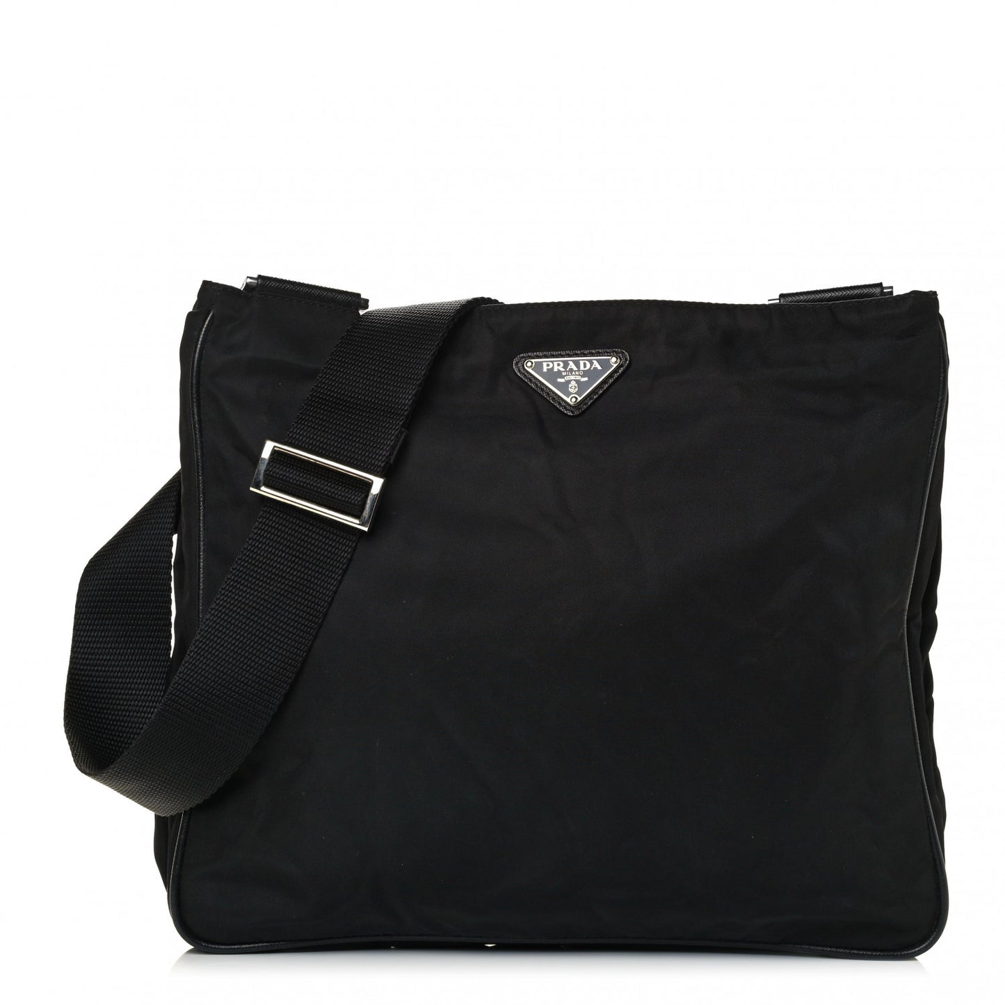 Tessuto Nylon Saffiano Flat Messenger Bag Black
