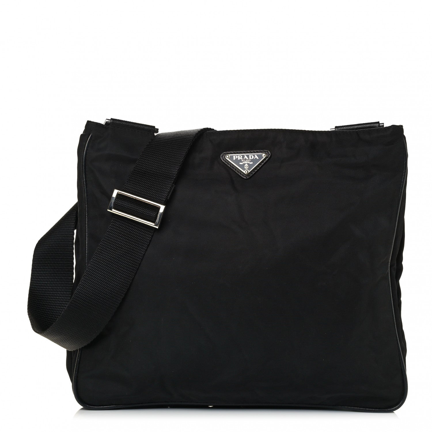Prada Tessuto Nylon Saffiano Flat Messenger Bag Black 1 of 4