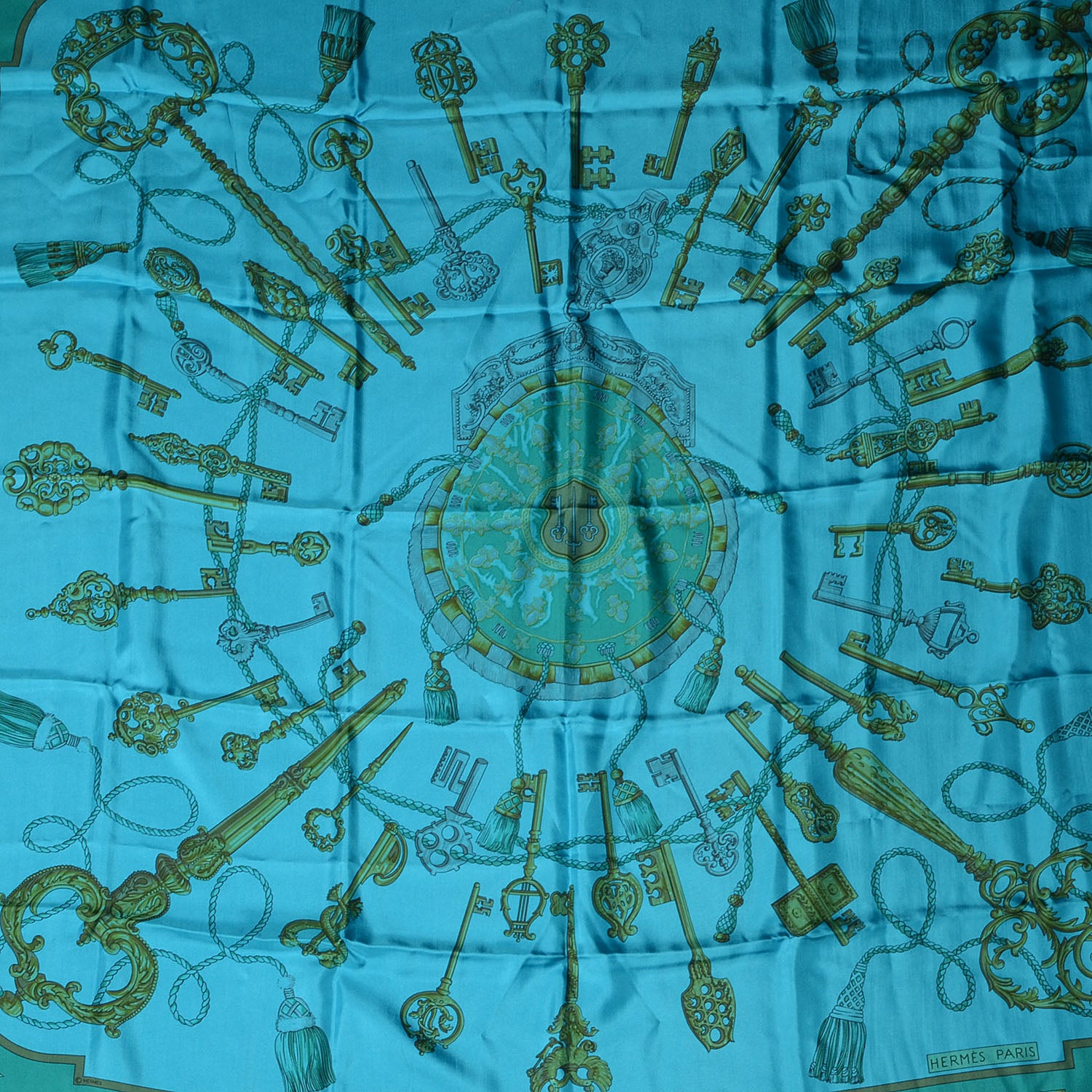 Hermes Silk Dip Dye Les Cles Shawl Giant Scarf 140 Turquoise Fonce Canard 1 of 7