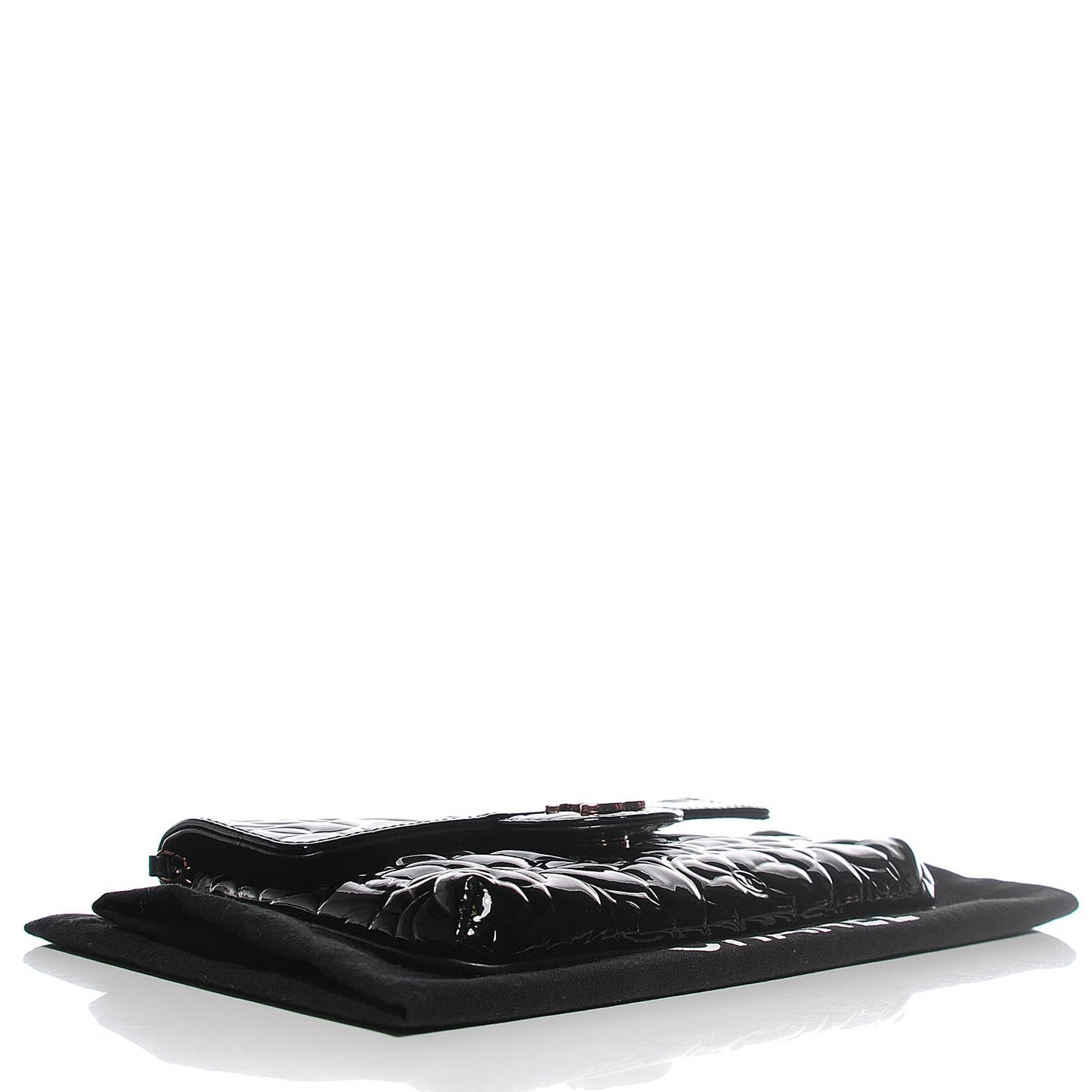 Patent Camellia Embossed Mini Rectangular Flap Black