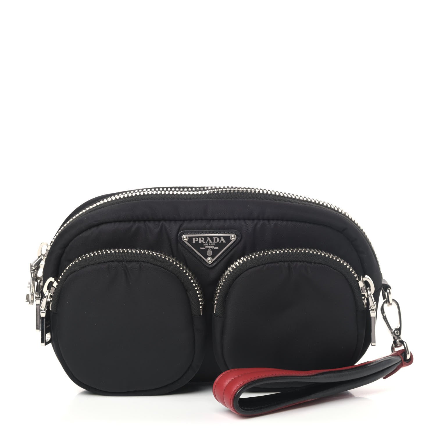 Prada Tessuto Nylon Double Pocket Wristlet Pouch Black Fuoco 1 of 4