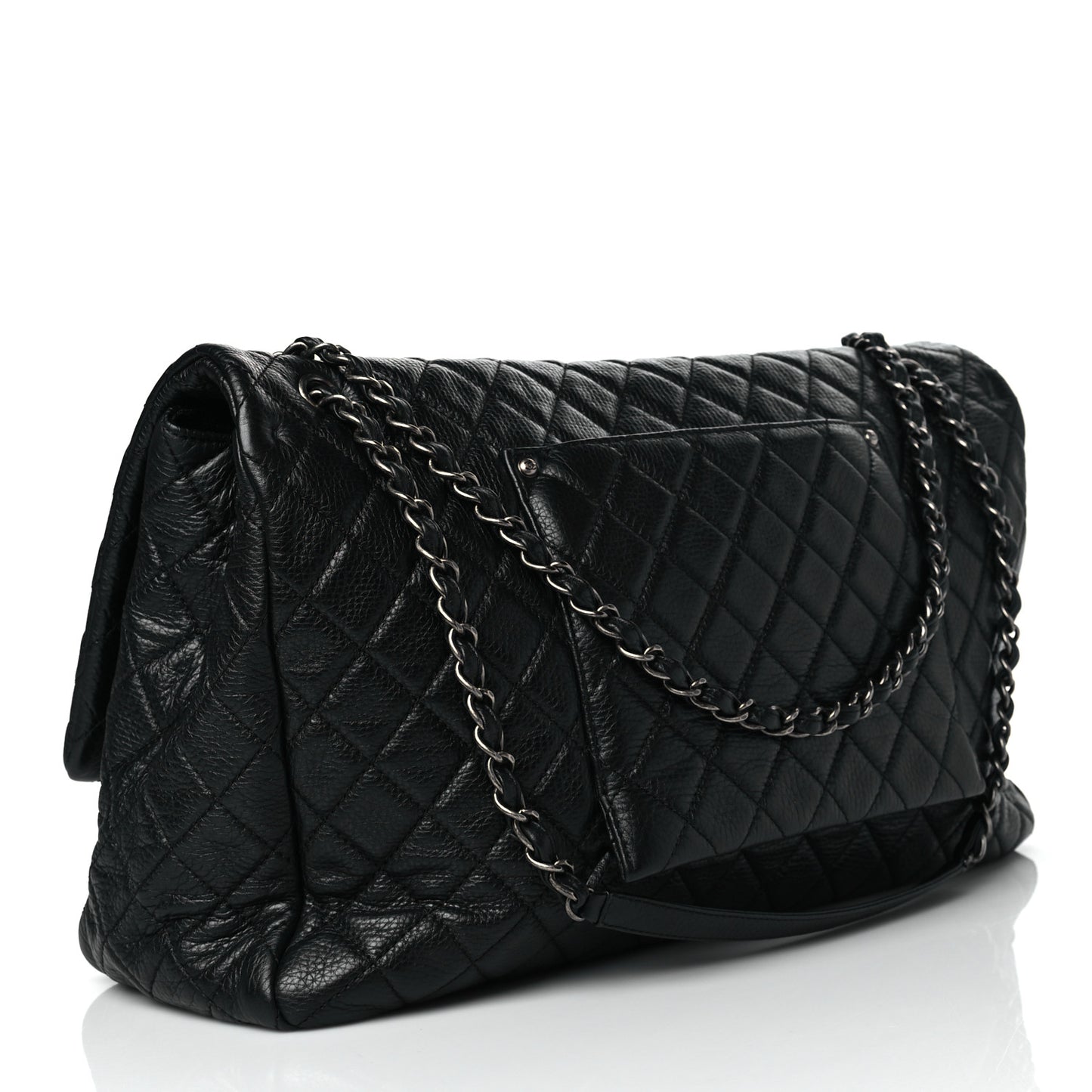 Calfskin Quilted XXL Travel Flap Bag Black