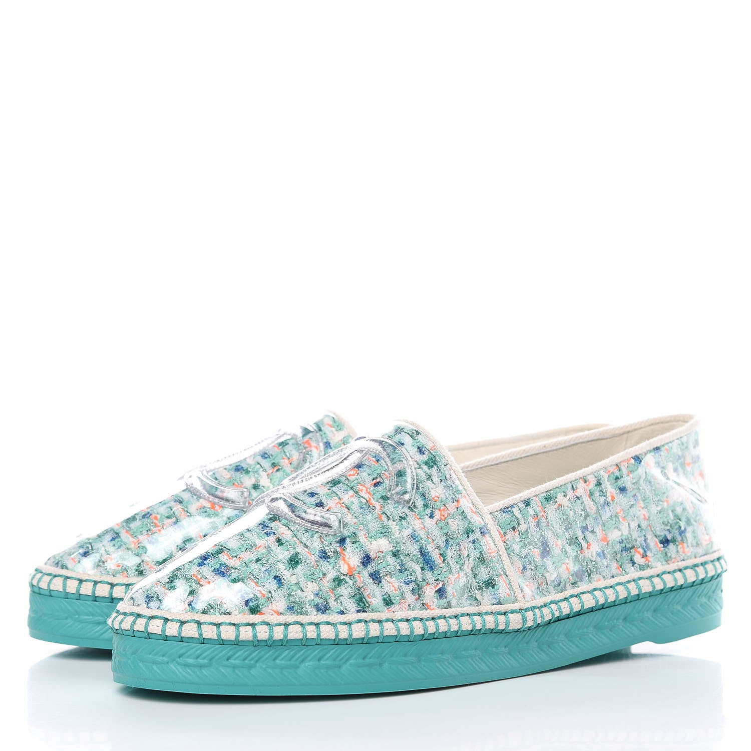 Chanel PVC Tweed CC Espadrilles 37 Green Multicolor 3 of 9
