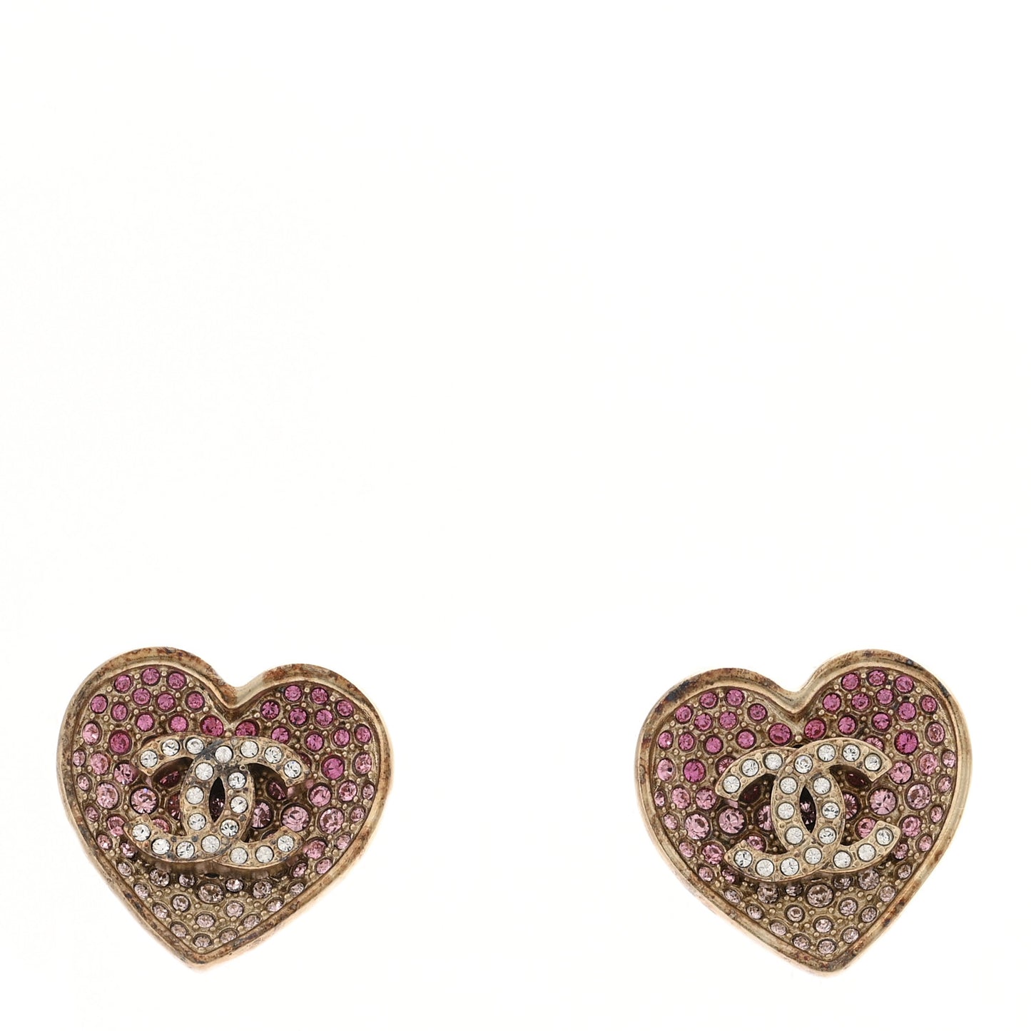Resin Crystal CC Heart Earrings Gold Pink