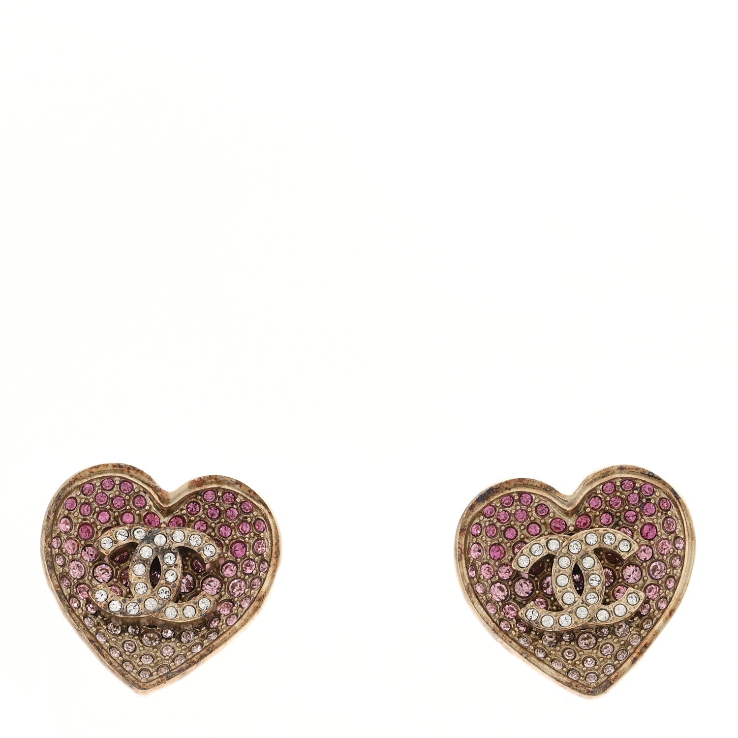Chanel Resin Crystal CC Heart Earrings Gold Pink 1 of 7
