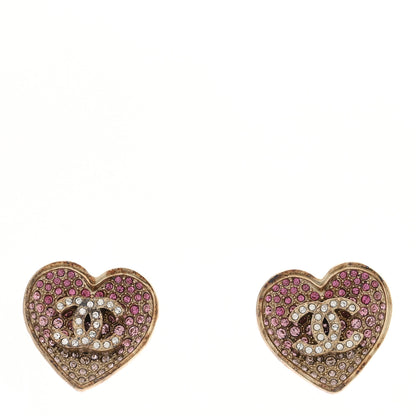 Chanel Resin Crystal CC Heart Earrings Gold Pink 1 of 7