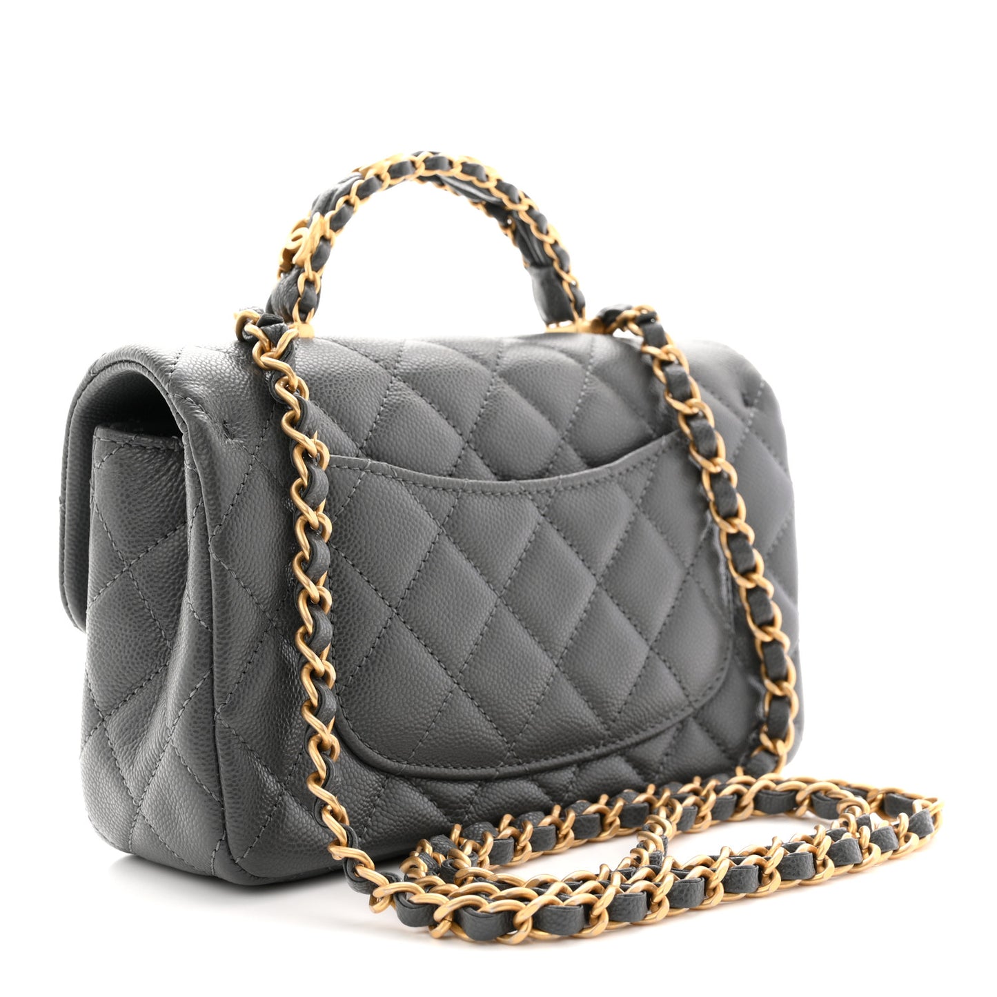 Caviar Quilted Mini Handy CC Flap Grey