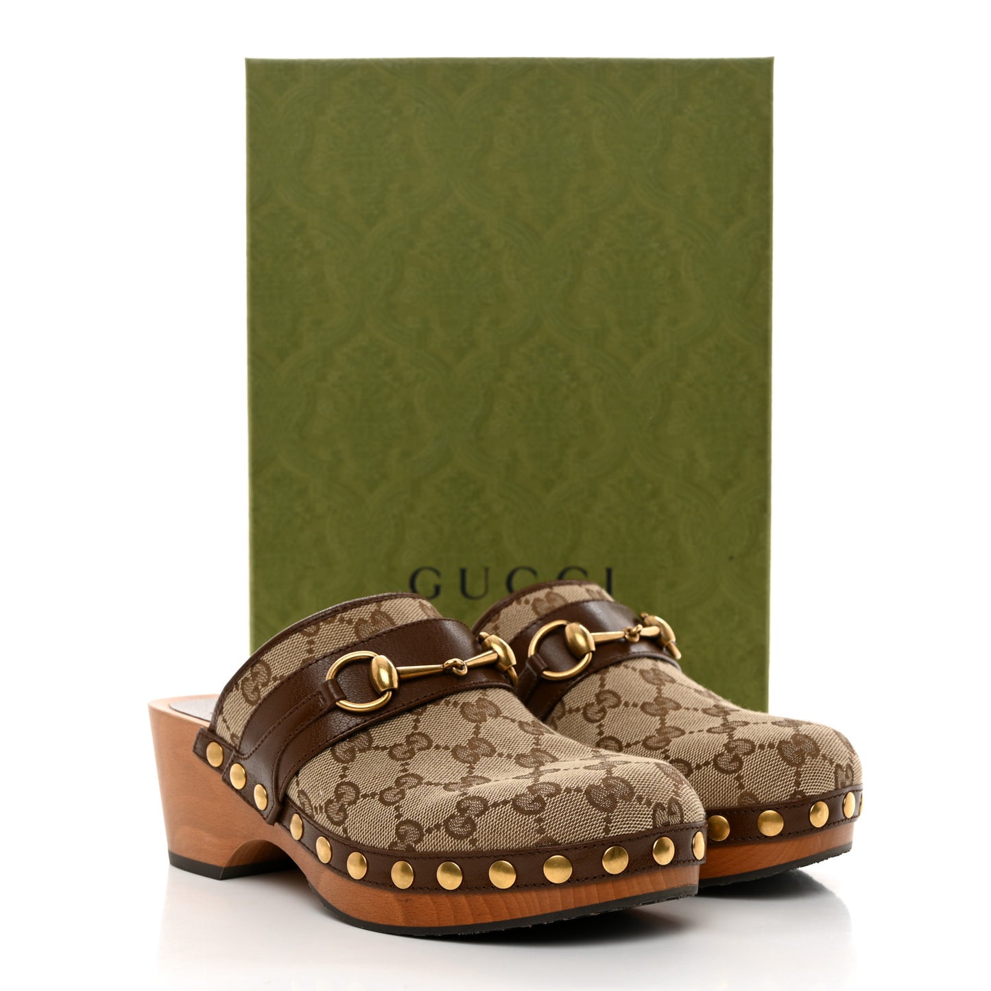 Monogram Goatskin Horsebit Clog Mules 36.5 Beige Ebony Brown Sugar