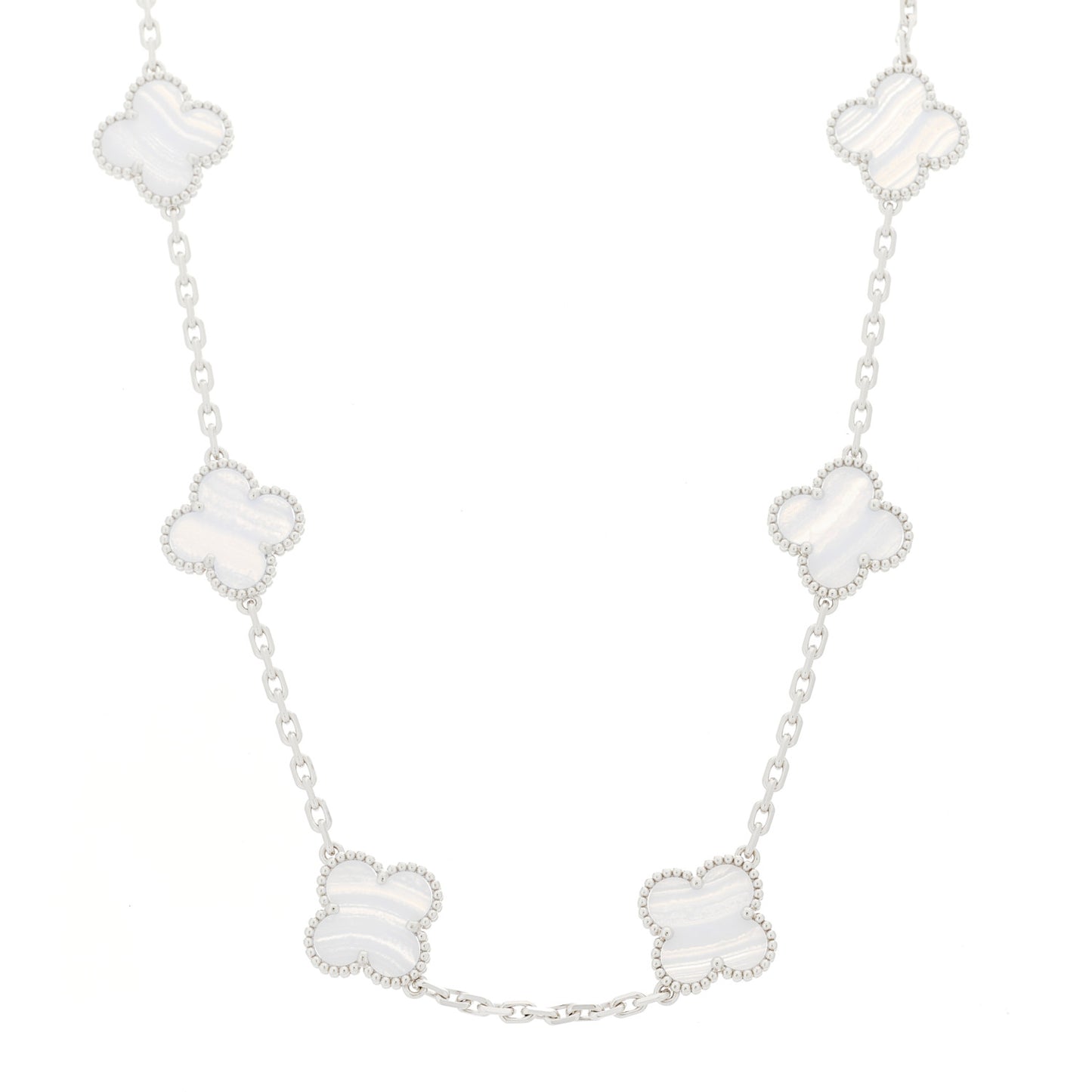 18K White Gold Chalcedony 10 Motifs Vintage Alhambra Necklace