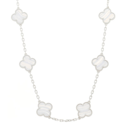 Van Cleef & Arpels 18K White Gold Chalcedony 10 Motifs Vintage Alhambra Necklace 1 of 7