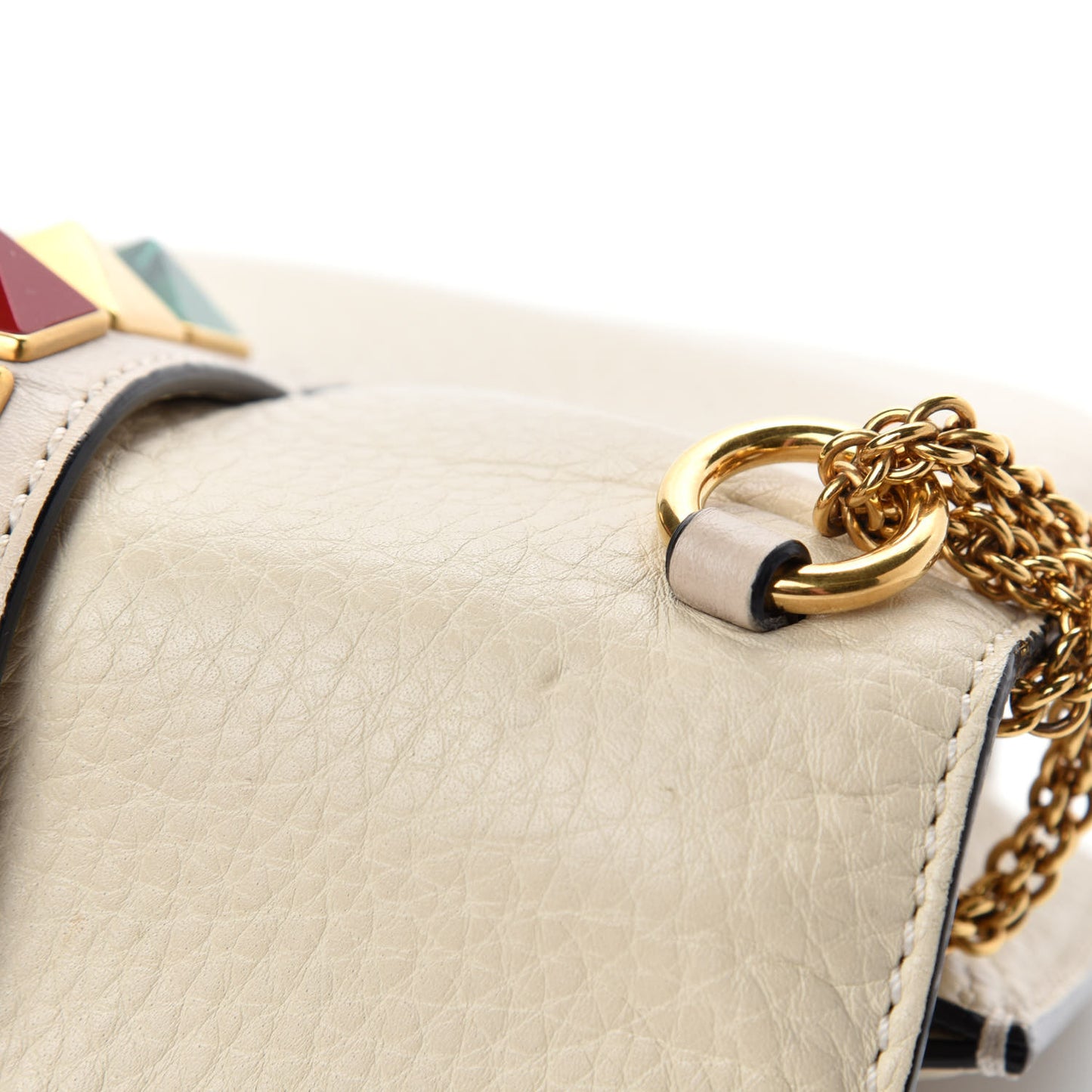 Pebbled Calfskin Rockstud Rolling Small Glam Lock Flap Ivory