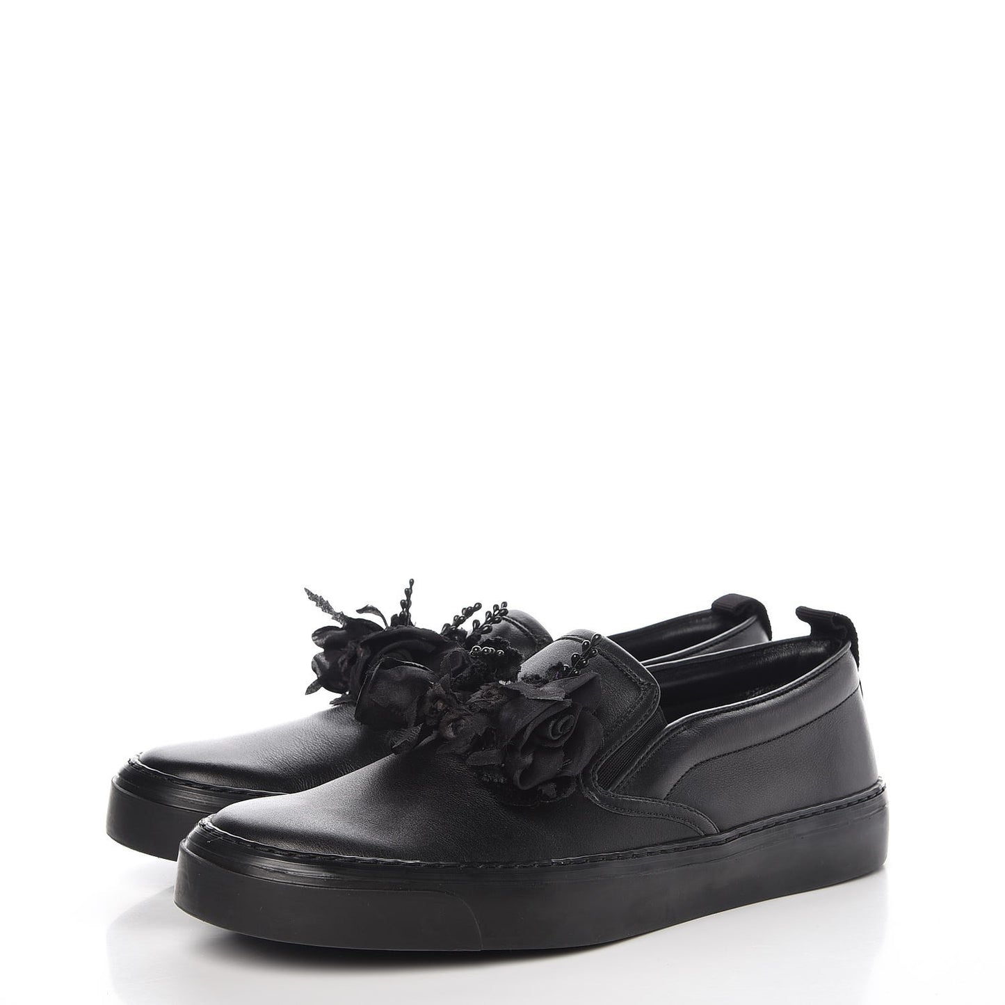 Calfskin Floral Slip On Sneakers 38 Black