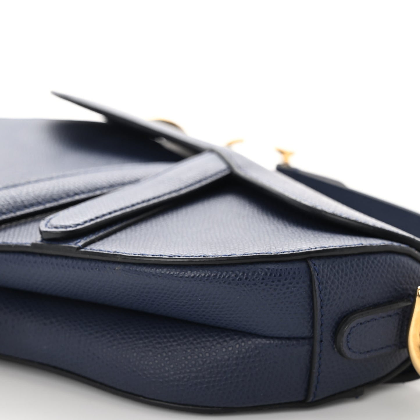 Grained Calfskin Mini Saddle Bag Navy