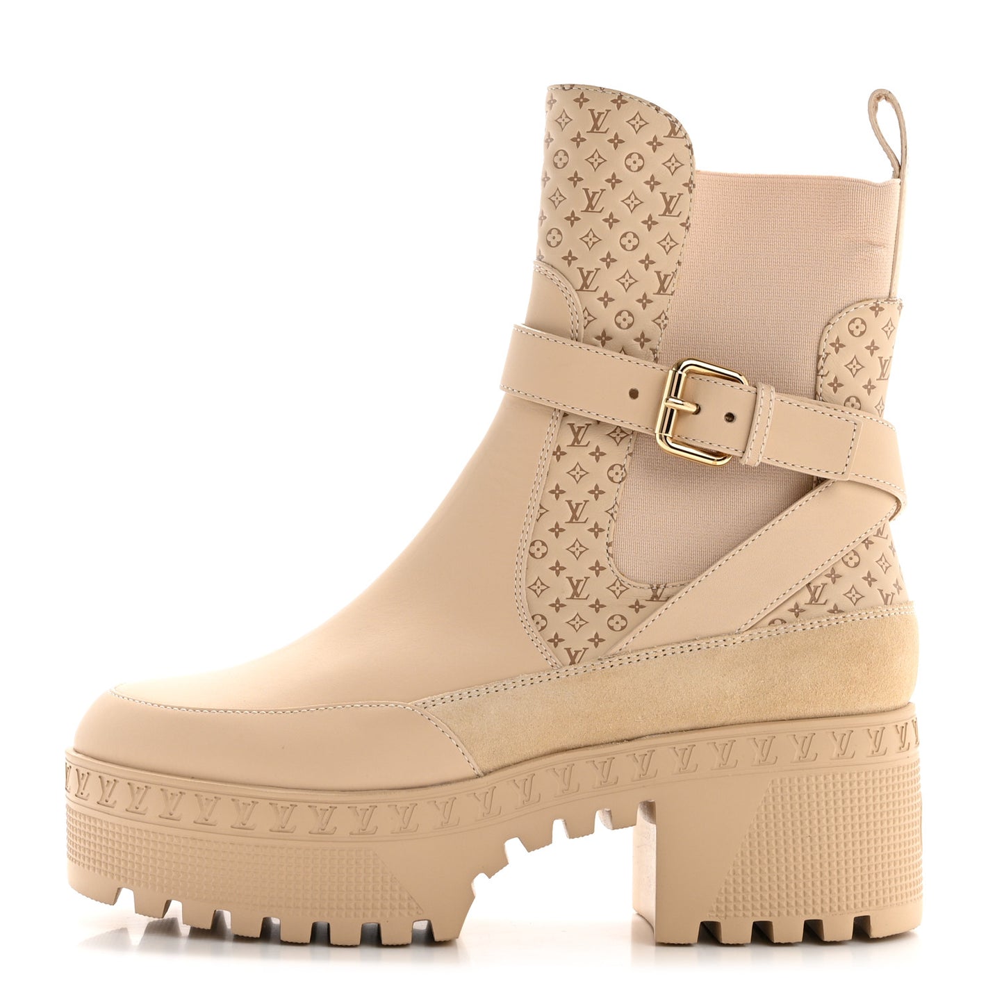 Suede Calfskin Embossed Monogram Laureate Platform Desert Boots 37 Beige