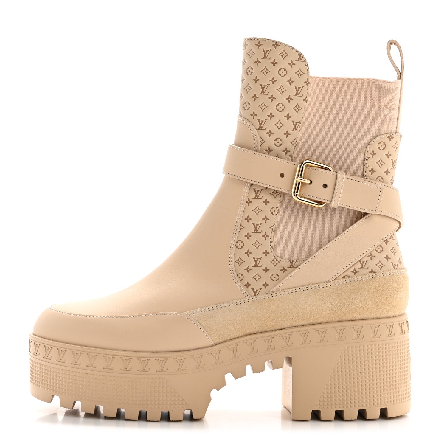 Louis Vuitton Suede Calfskin Embossed Monogram Laureate Platform Desert Boots 37 Beige 1 of 11
