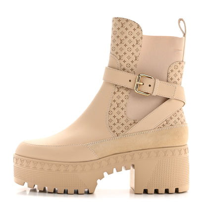 Louis Vuitton Suede Calfskin Embossed Monogram Laureate Platform Desert Boots 37 Beige 1 of 11