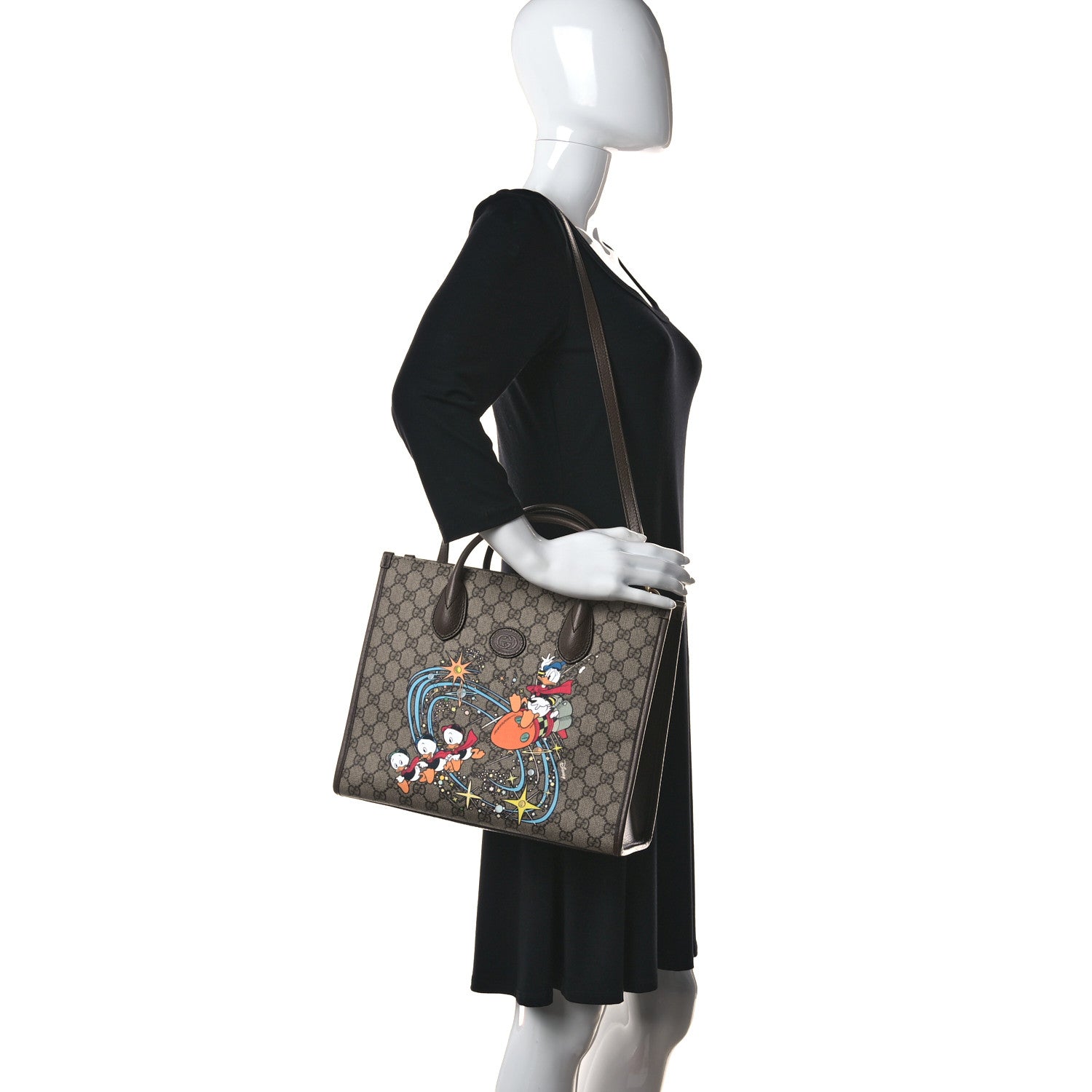 Gucci X DISNEY GG Supreme Monogram Donald Duck Retro Interlocking G Tote Bag Beige Multicolor New Acero 2 of 13