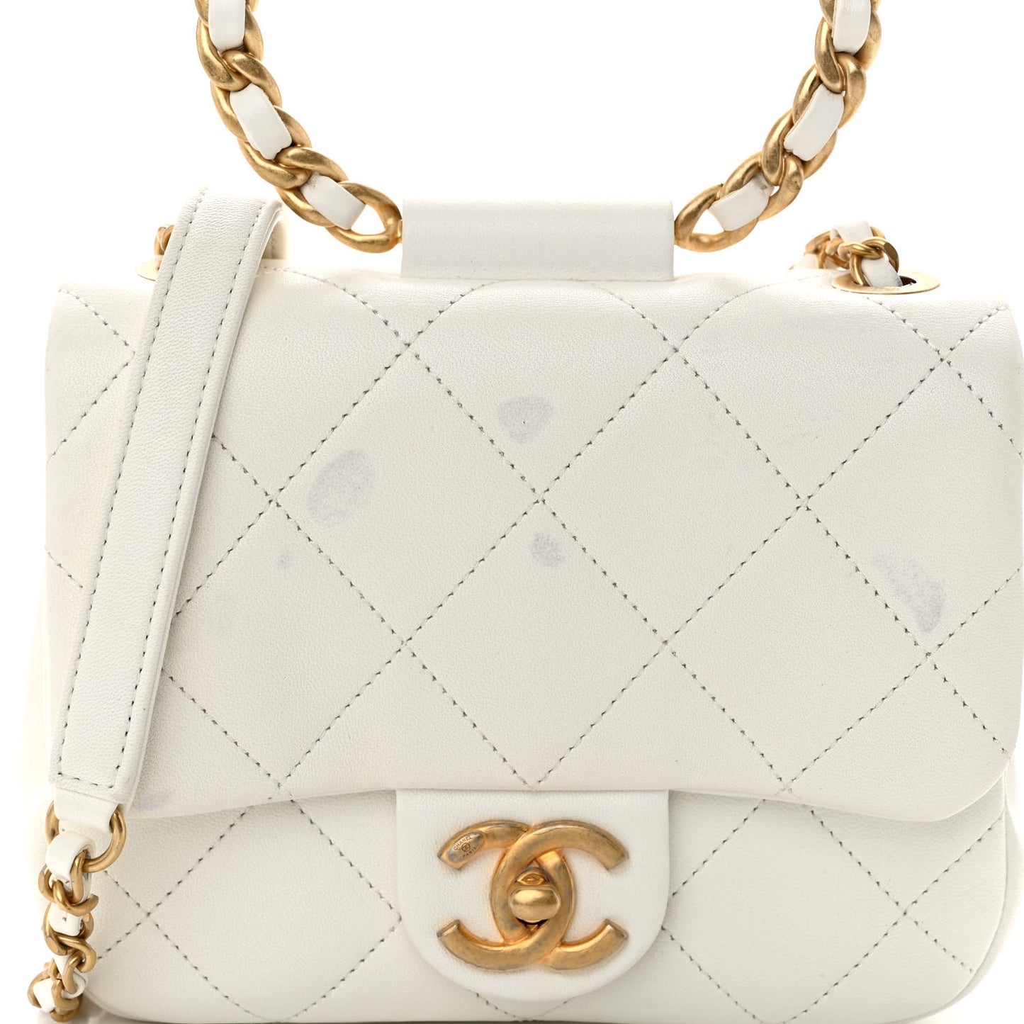 Lambskin Quilted Small In The Loop Handle Flap Bag White