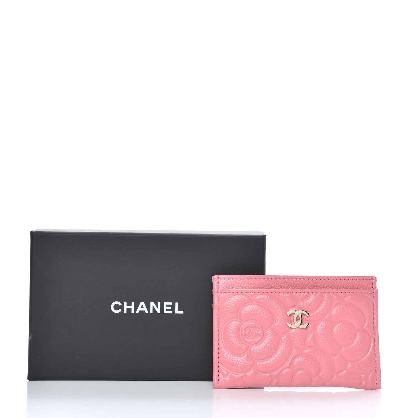 Caviar Camellia Embossed Card Holder Pink