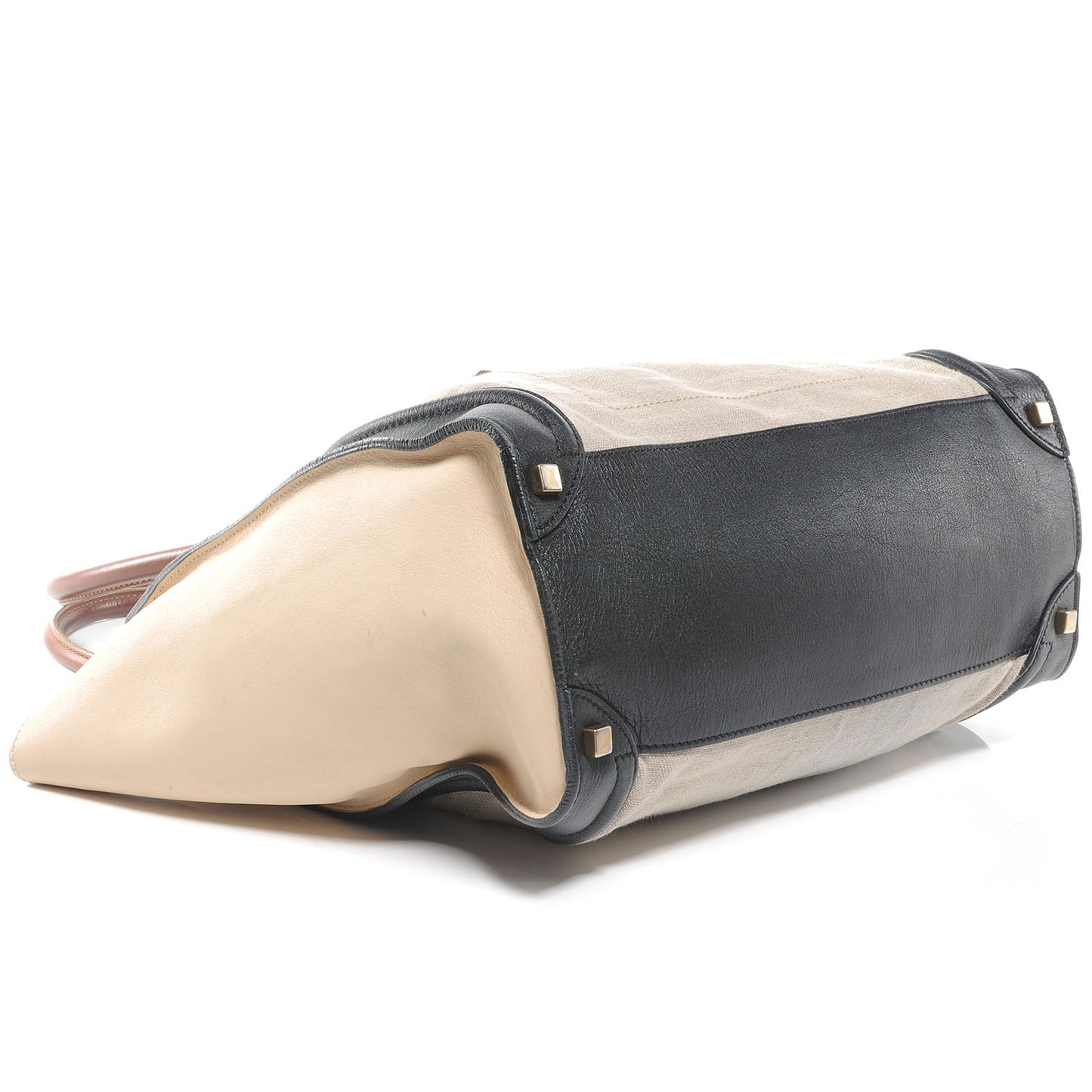 Leather and Linen Shoulder Luggage Tri-Color Beige