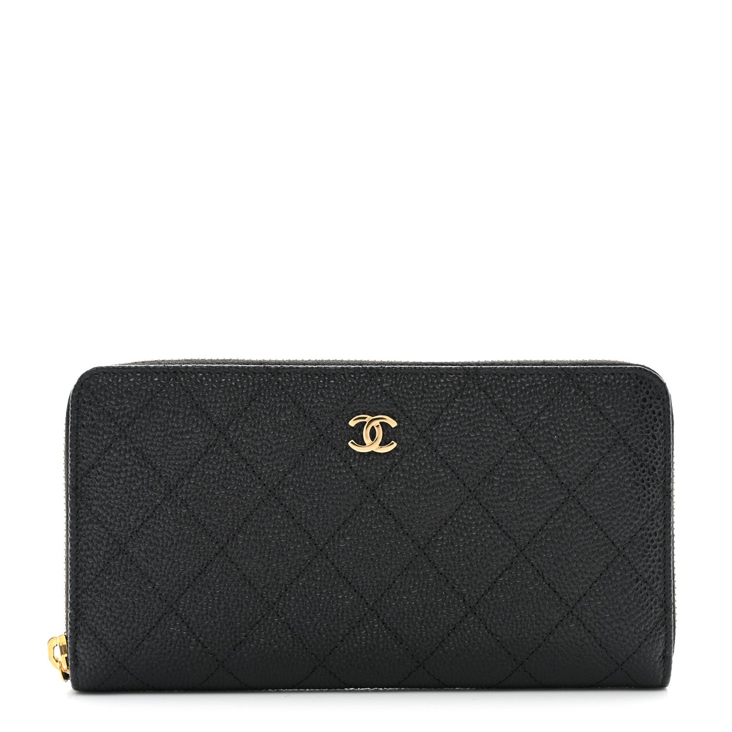 Caviar Quilted Large Gusset Zip Around Wallet Black