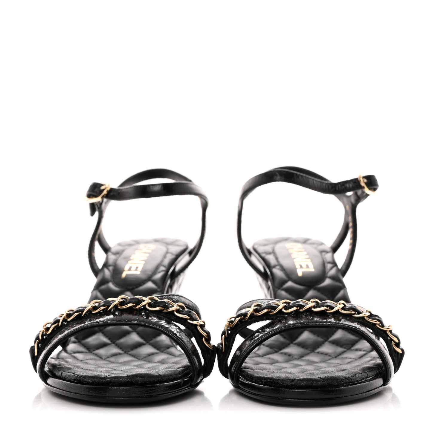 Crumpled Calfskin Quilted Wedge Sandals 37 Black