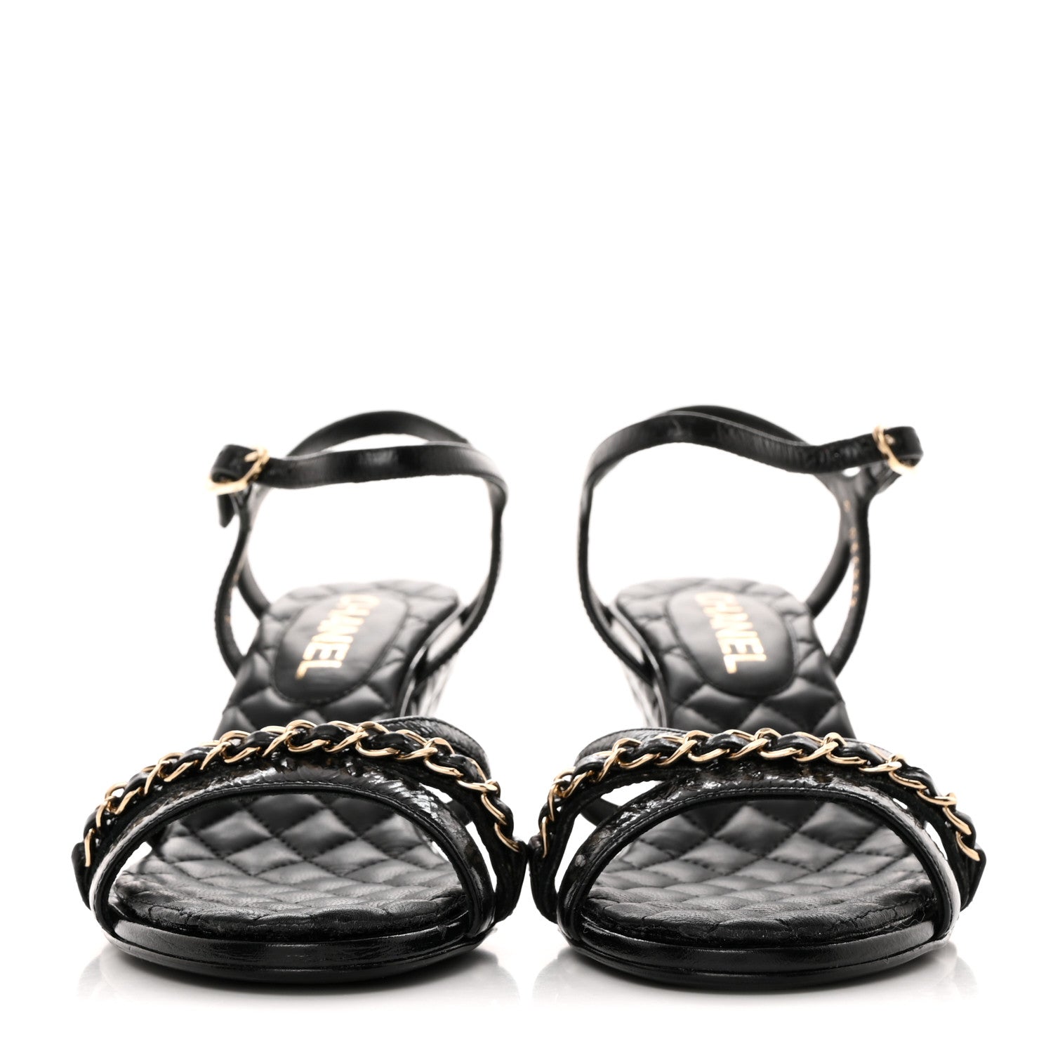 Chanel Crumpled Calfskin Quilted Wedge Sandals 37 Black 2 of 9