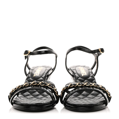 Chanel Crumpled Calfskin Quilted Wedge Sandals 37 Black 2 of 9