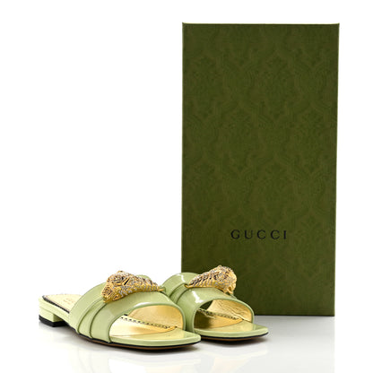 Gucci Patent Crystal Snake Head Block Heel Slide Sandals 35.5 Pistachio Green 9 of 9