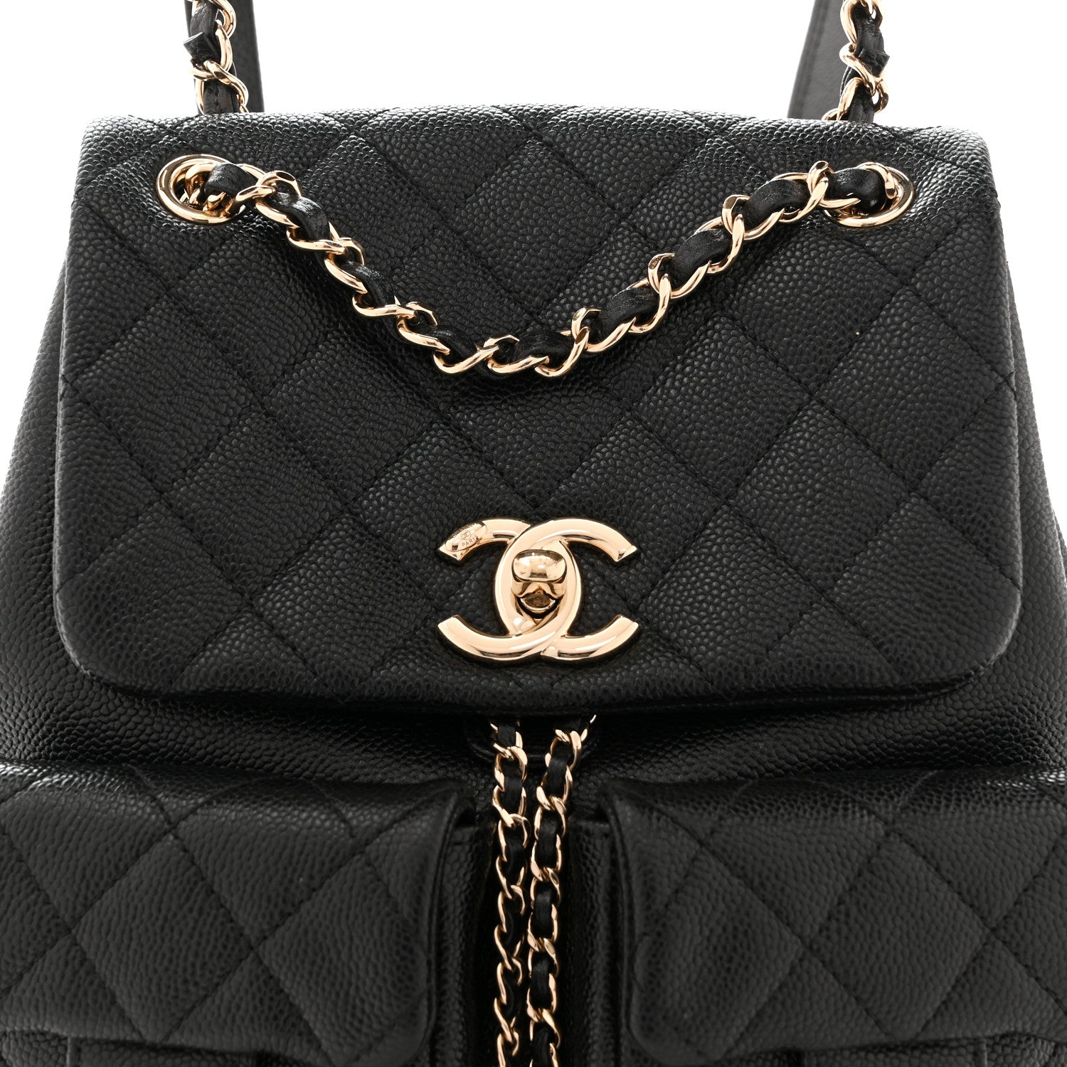 Chanel Shiny Caviar Quilted Medium Duma Pockets Drawstring Backpack Black 8 of 10