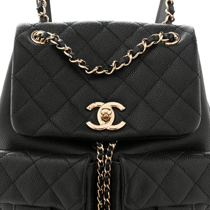 Chanel Shiny Caviar Quilted Medium Duma Pockets Drawstring Backpack Black 8 of 10