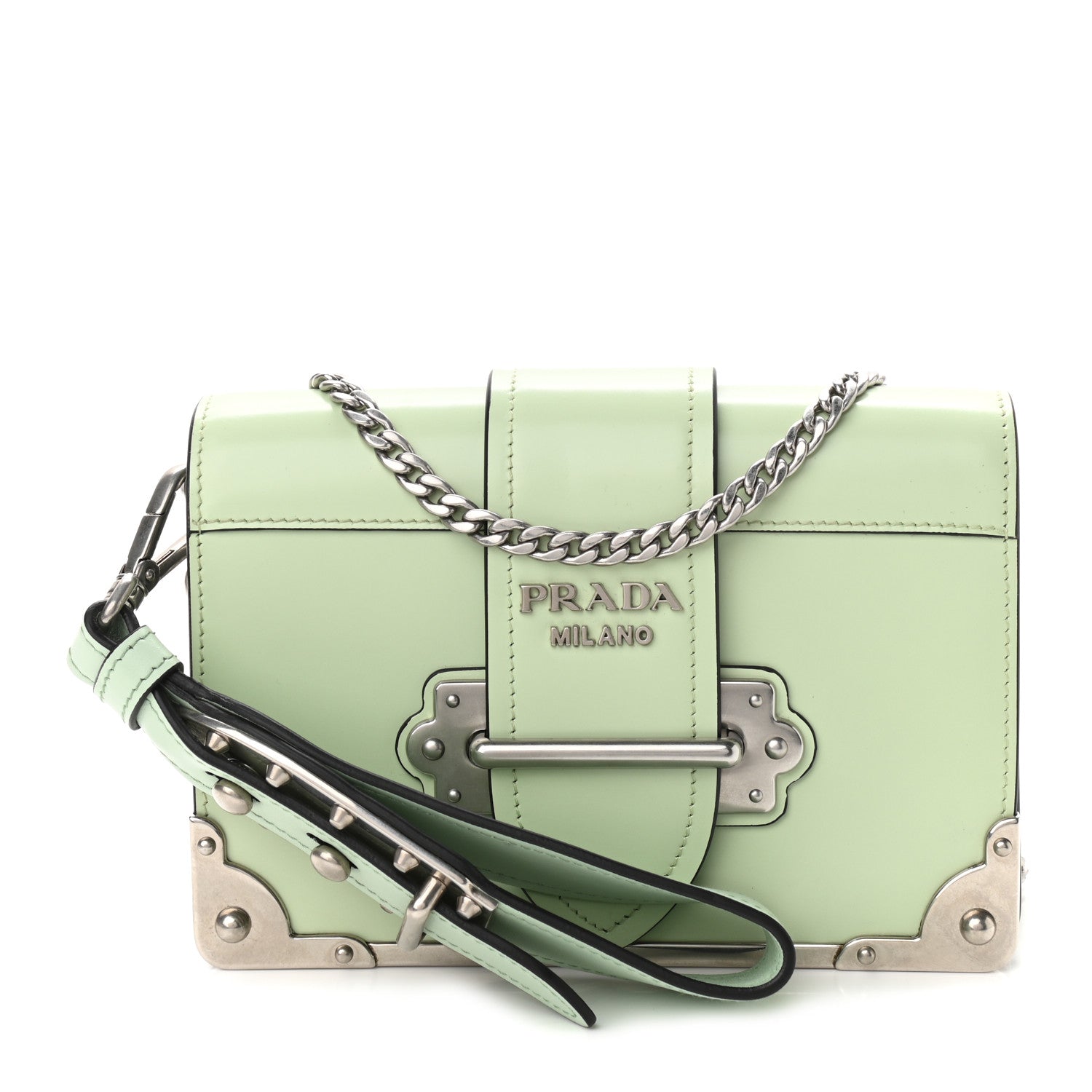 Prada Spazzolato Soft Calf Cahier Chain Wristlet Acqua 2 of 10