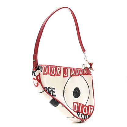 Christian Dior Canvas Hardcore Mini Saddle Pochette White Red 3 of 14