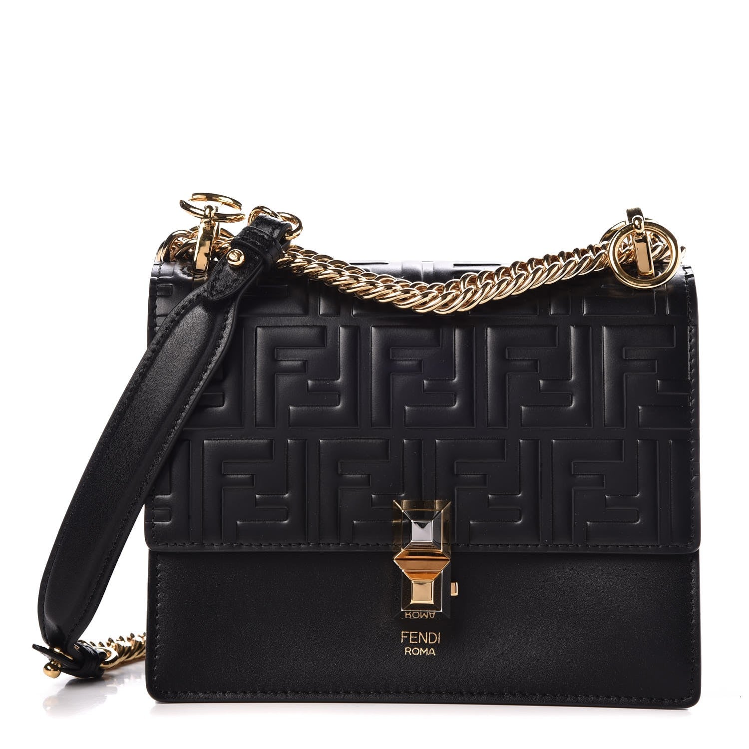 Fendi Vitello Liberty FF 1974 Embossed Small Kan I Shoulder Bag Black 1 of 8