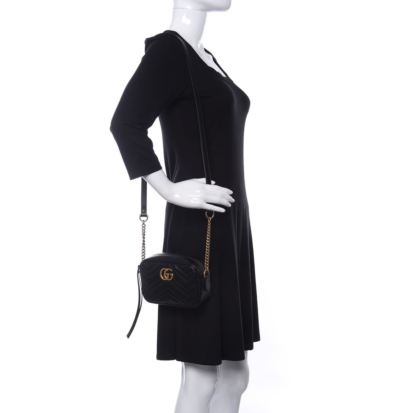 Calfskin Matelasse Mini GG Marmont Chain Shoulder Bag Black