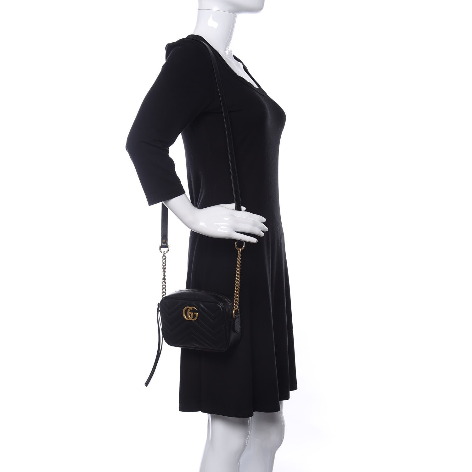 Gucci Calfskin Matelasse Mini GG Marmont Chain Shoulder Bag Black 2 of 8