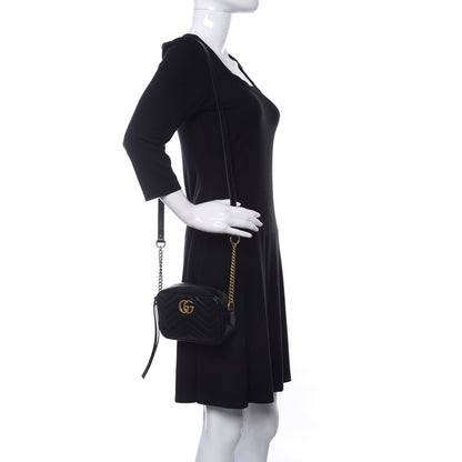 Gucci Calfskin Matelasse Mini GG Marmont Chain Shoulder Bag Black 2 of 8