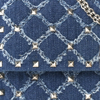 Valentino Garavani Denim Rockstud Spike Wallet on Chain Blue 8 of 11