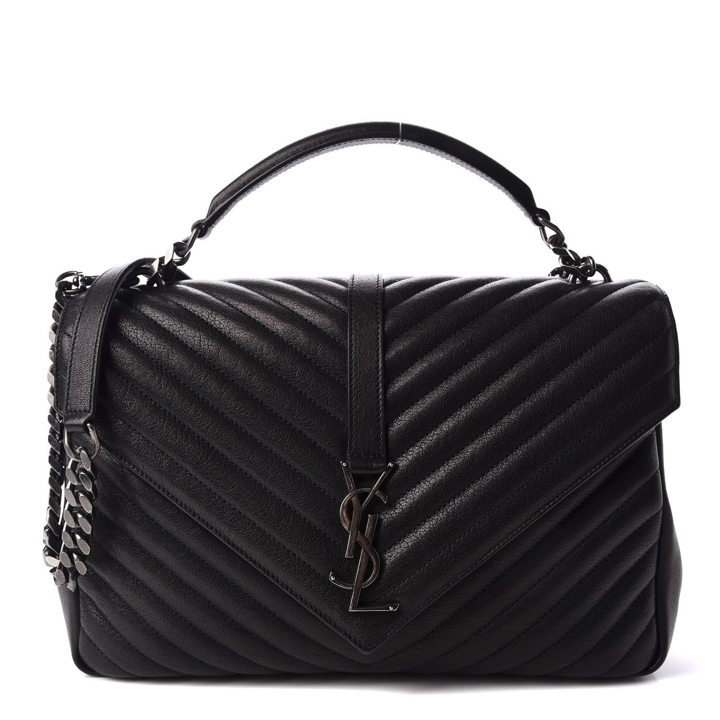 Sheepskin Matelasse Chevron Monogram Monochrome Large College Satchel Black